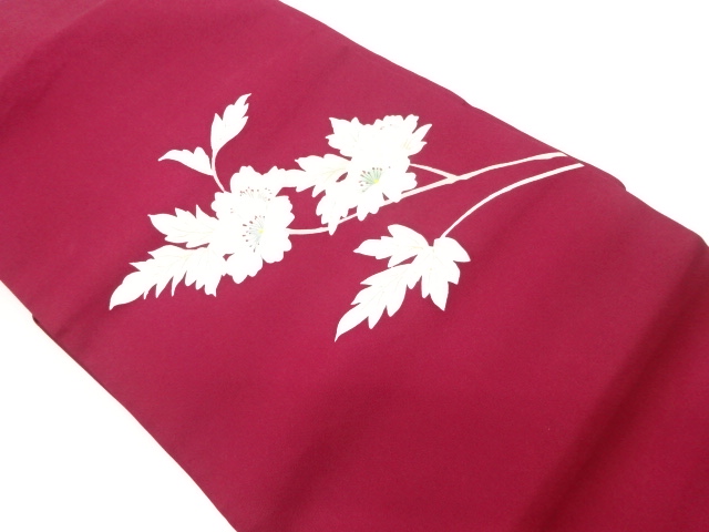 塩瀬金彩手描き桜に枝葉模様名古屋帯